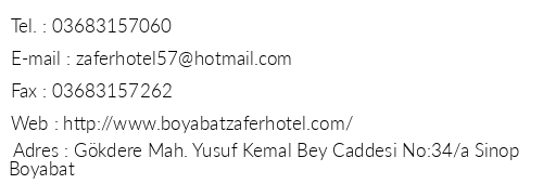Boyabat Zafer Hotel & Lokanta telefon numaralar, faks, e-mail, posta adresi ve iletiim bilgileri